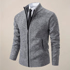 Zip-Up Stand Collar Knit Cardigan
