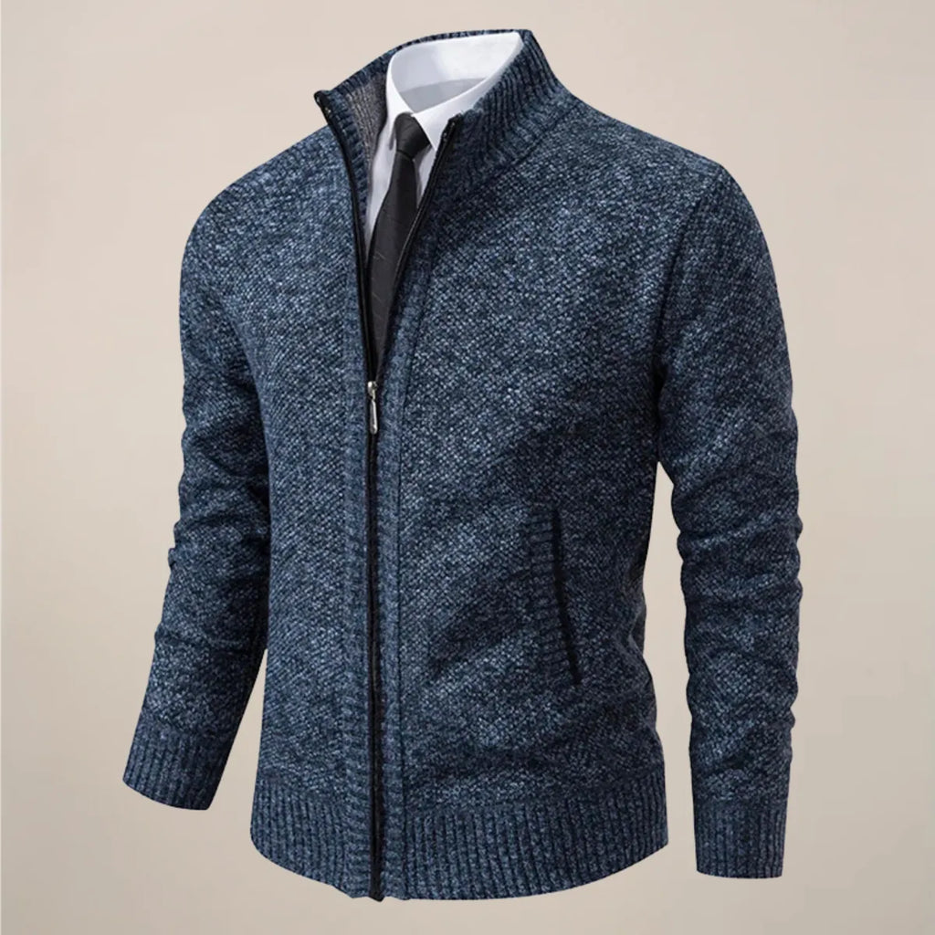 Zip-Up Stand Collar Knit Cardigan