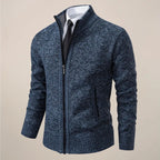 Zip-Up Stand Collar Knit Cardigan