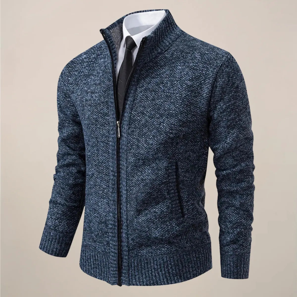 Zip-Up Stand Collar Knit Cardigan
