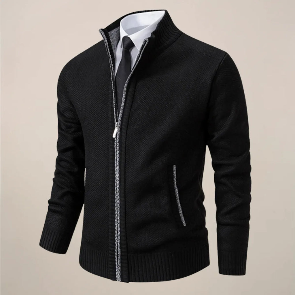 Zip-Up Stand Collar Knit Cardigan