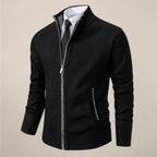 Zip-Up Stand Collar Knit Cardigan