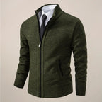 Zip-Up Stand Collar Knit Cardigan