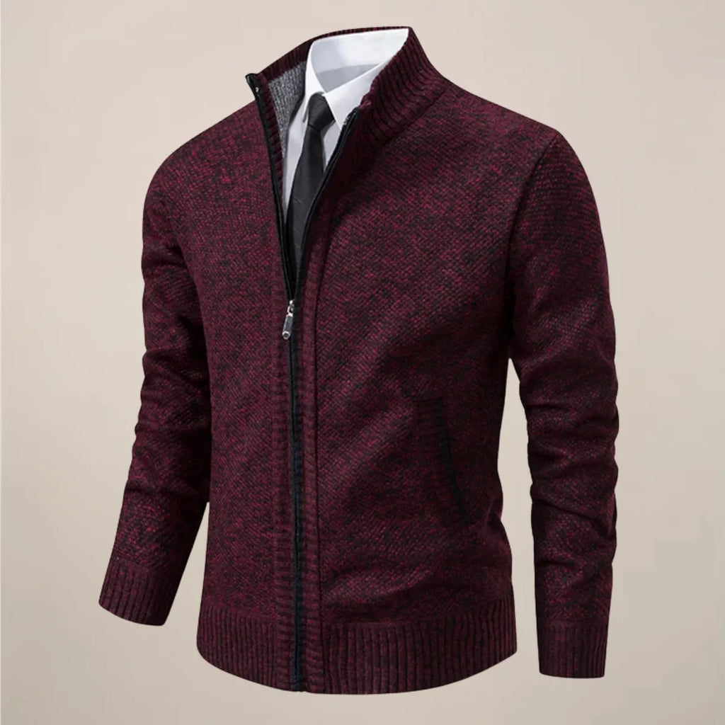 Zip-Up Stand Collar Knit Cardigan