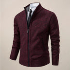 Zip-Up Stand Collar Knit Cardigan