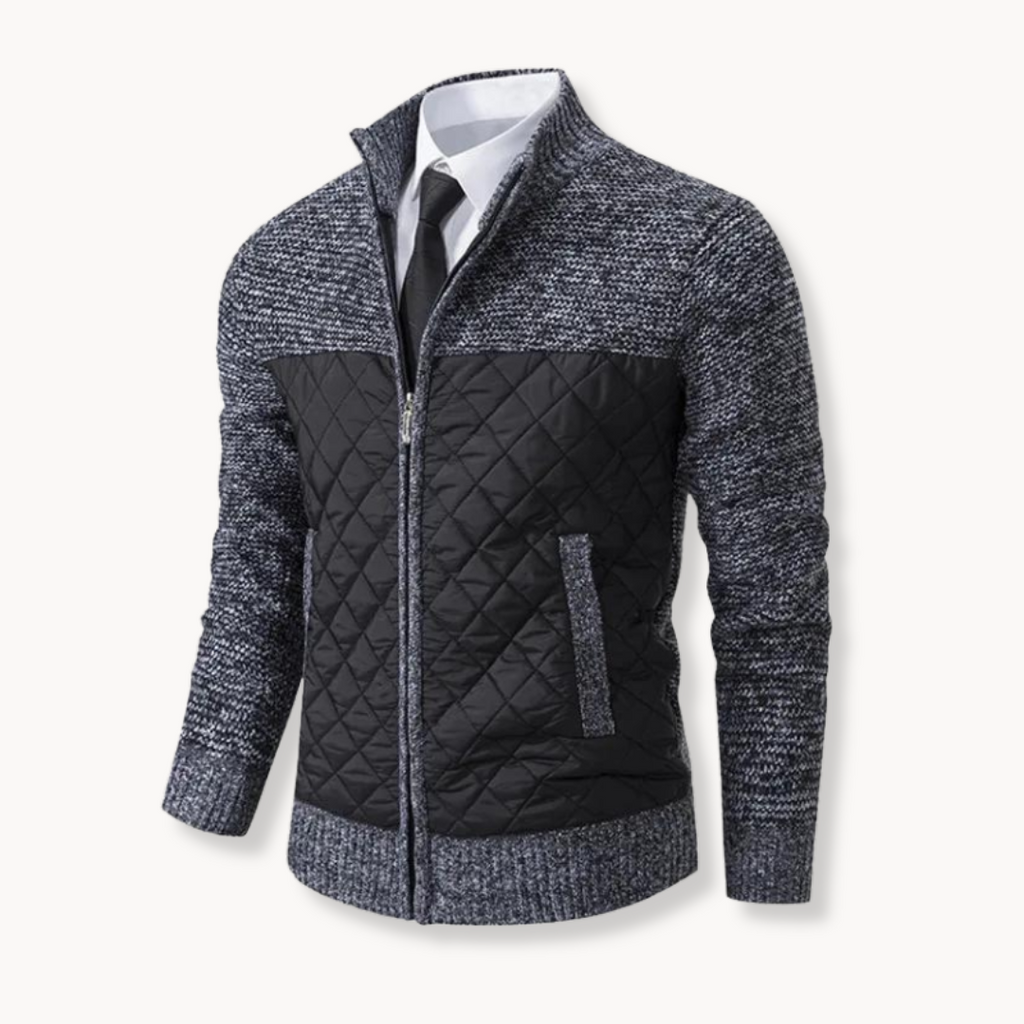 Jacquard Knit Zip Roll-Neck Jumper