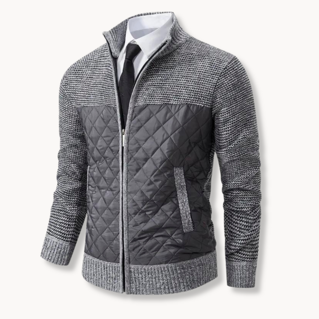 Jacquard Knit Zip Roll-Neck Jumper