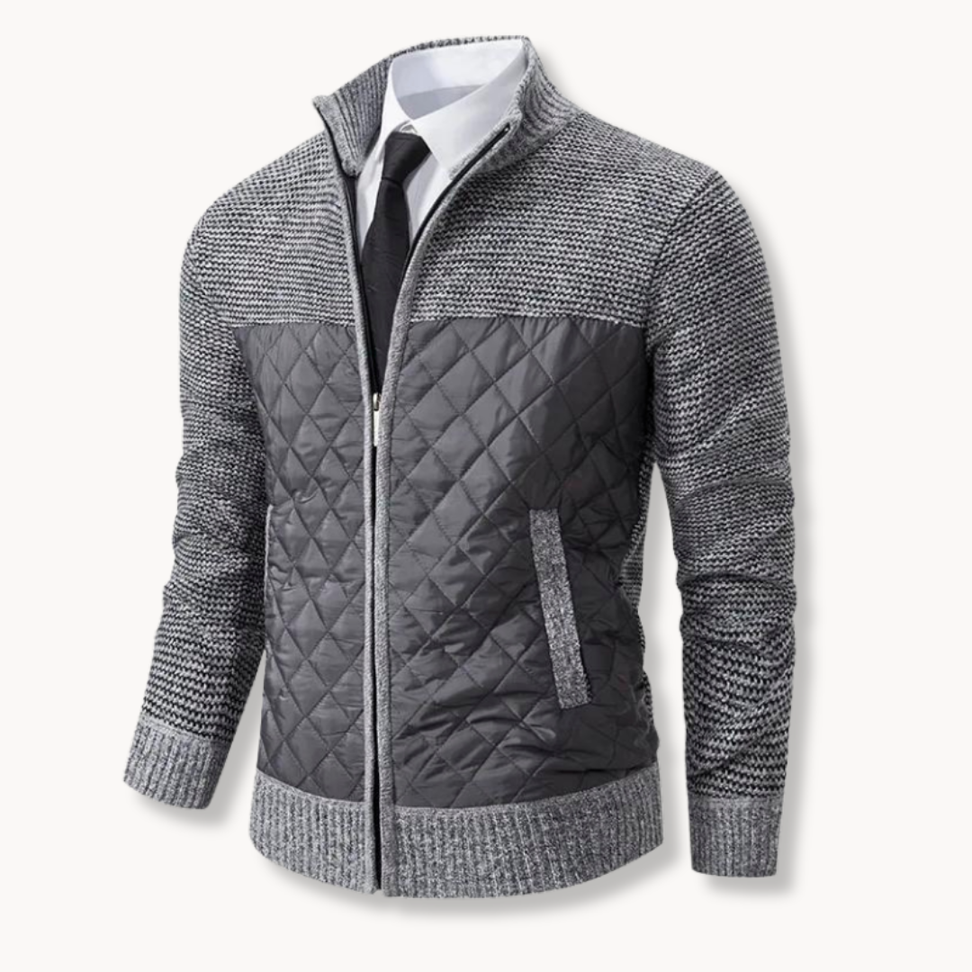 Jacquard Knit Zip Roll-Neck Jumper