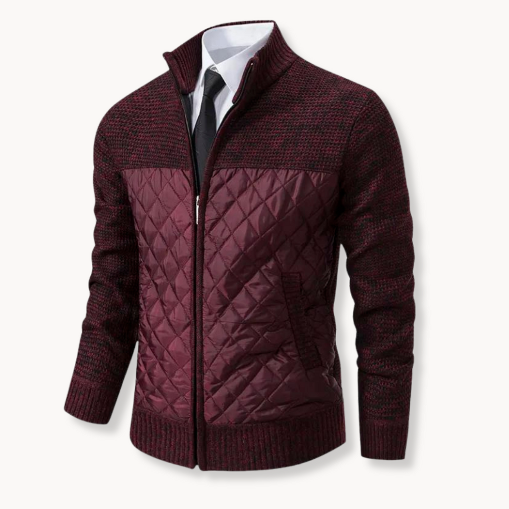 Jacquard Knit Zip Roll-Neck Jumper