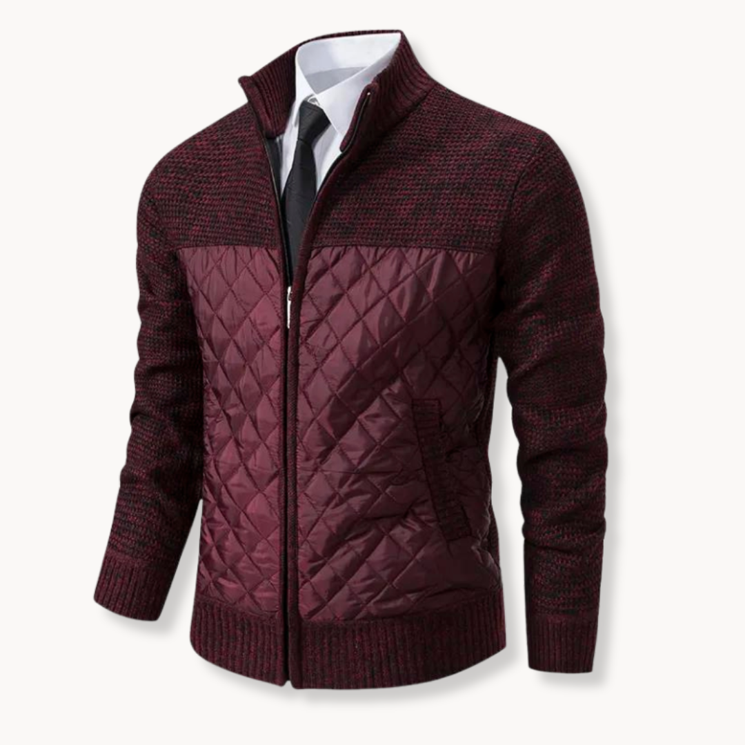Jacquard Knit Zip Roll-Neck Jumper