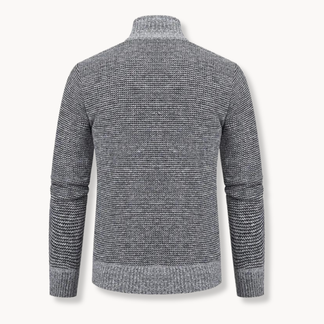 Jacquard Knit Zip Roll-Neck Jumper