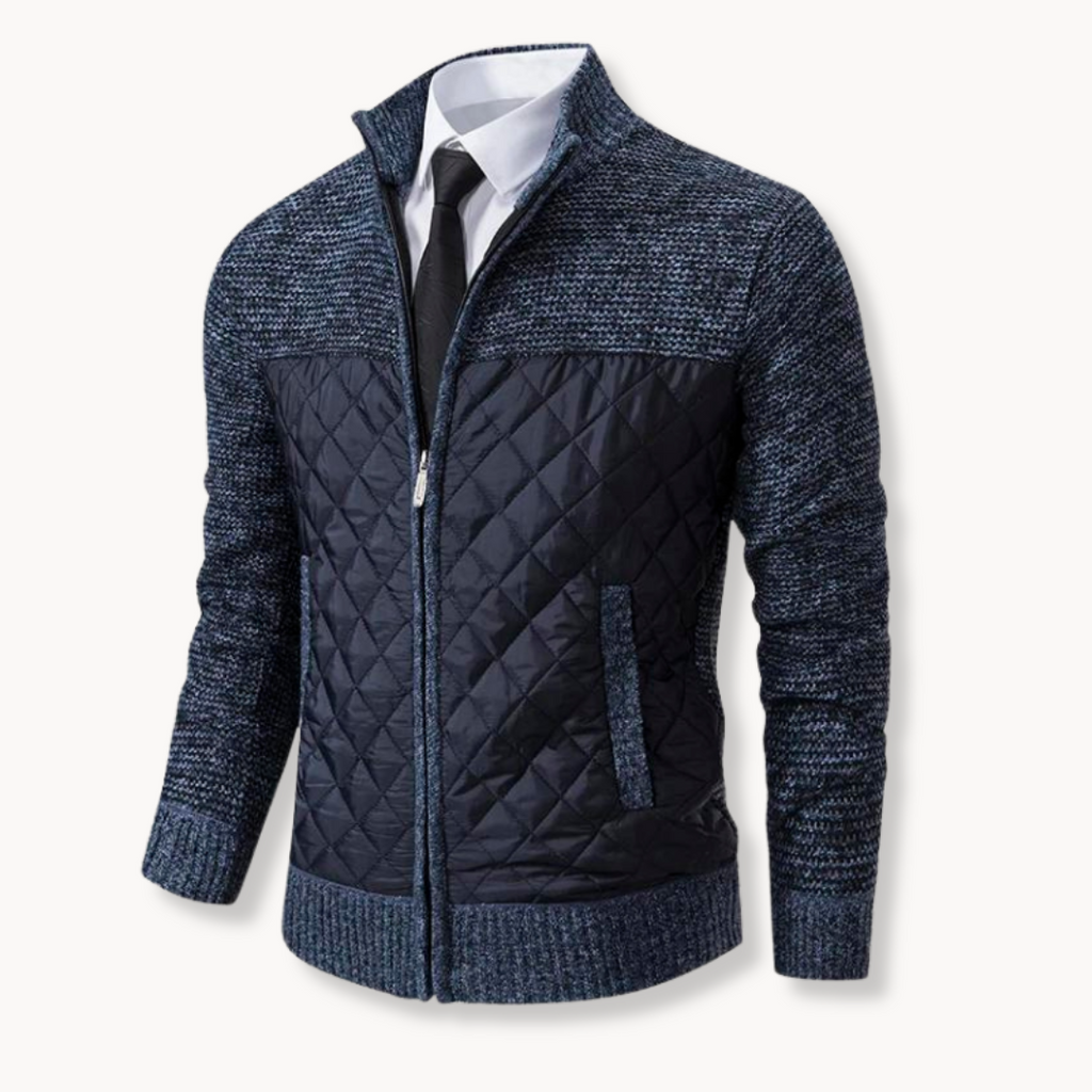 Jacquard Knit Zip Roll-Neck Jumper