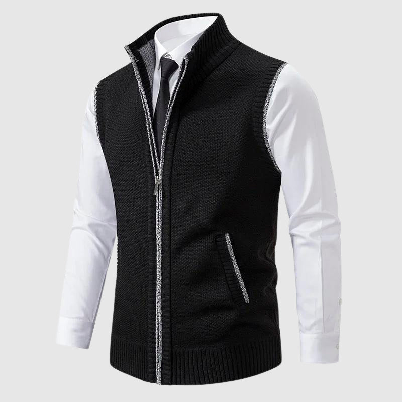 Zip-Front Wool Blend Sweater Vest