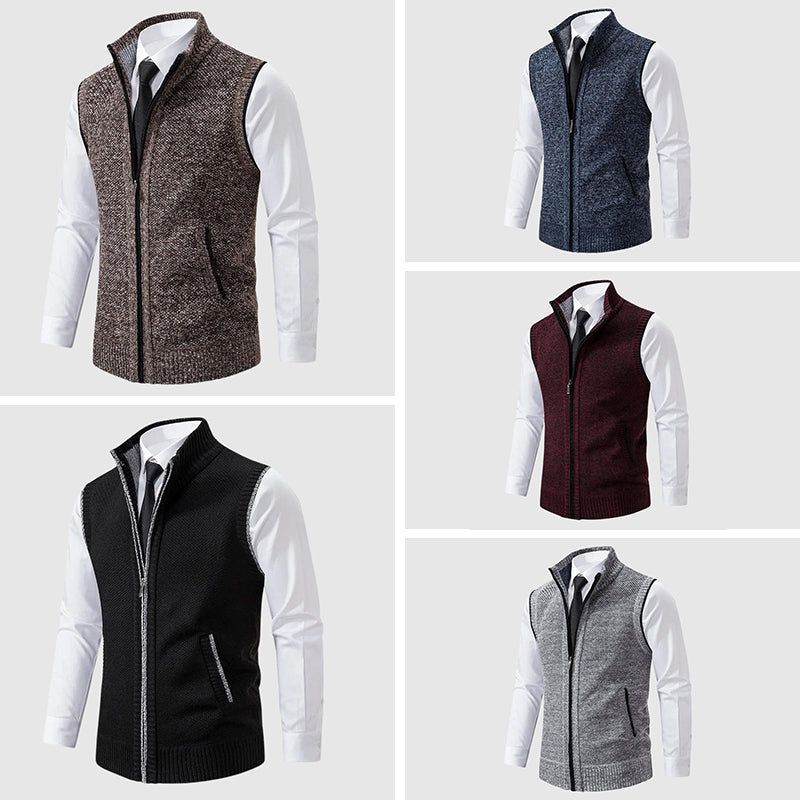 Zip-Front Wool Blend Sweater Vest