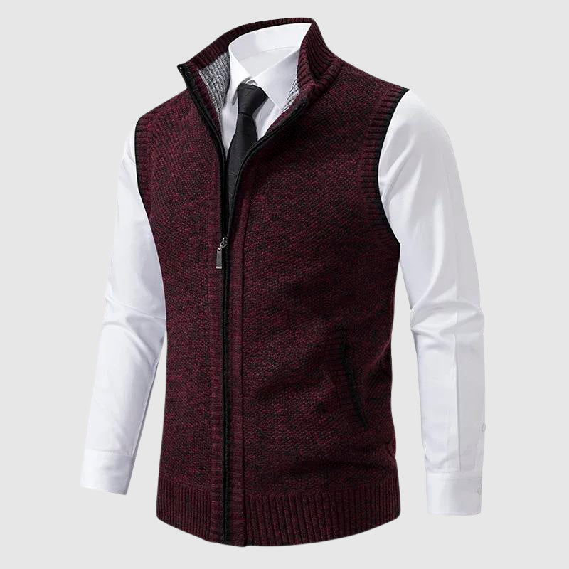 Zip-Front Wool Blend Sweater Vest