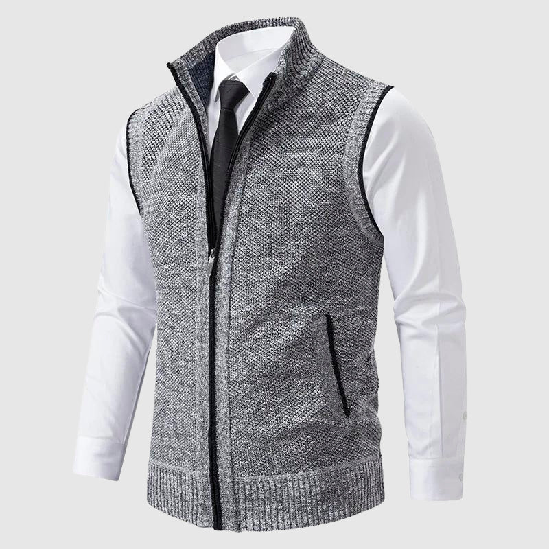 Zip-Front Wool Blend Sweater Vest