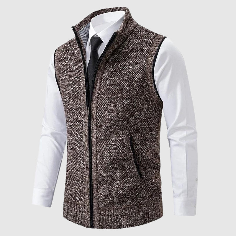 Zip-Front Wool Blend Sweater Vest