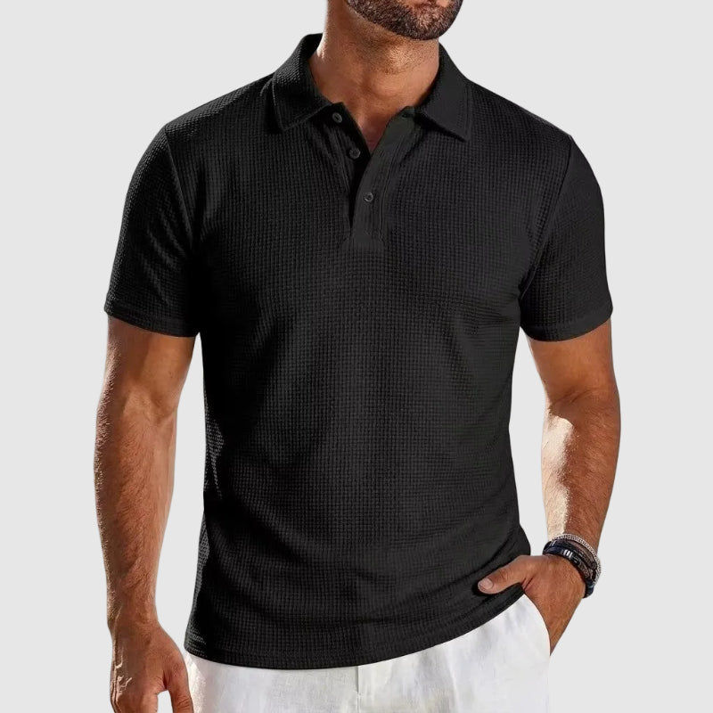 Textured Grid Knit Polo Shirt