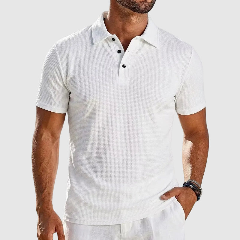 Textured Grid Knit Polo Shirt