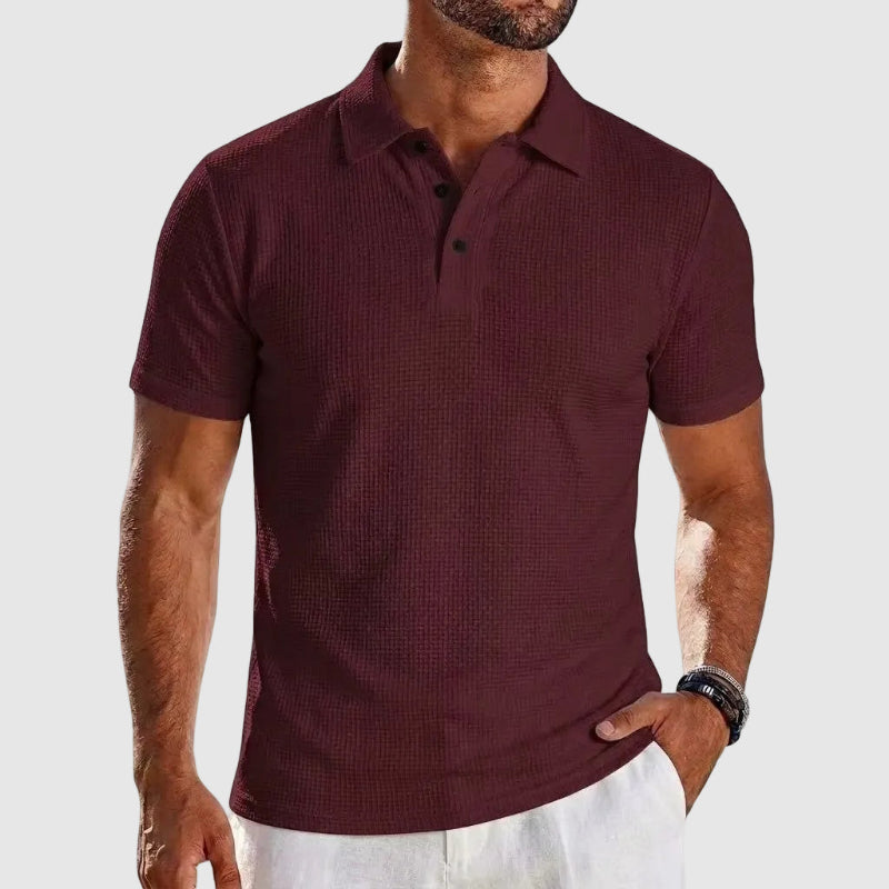 Textured Grid Knit Polo Shirt