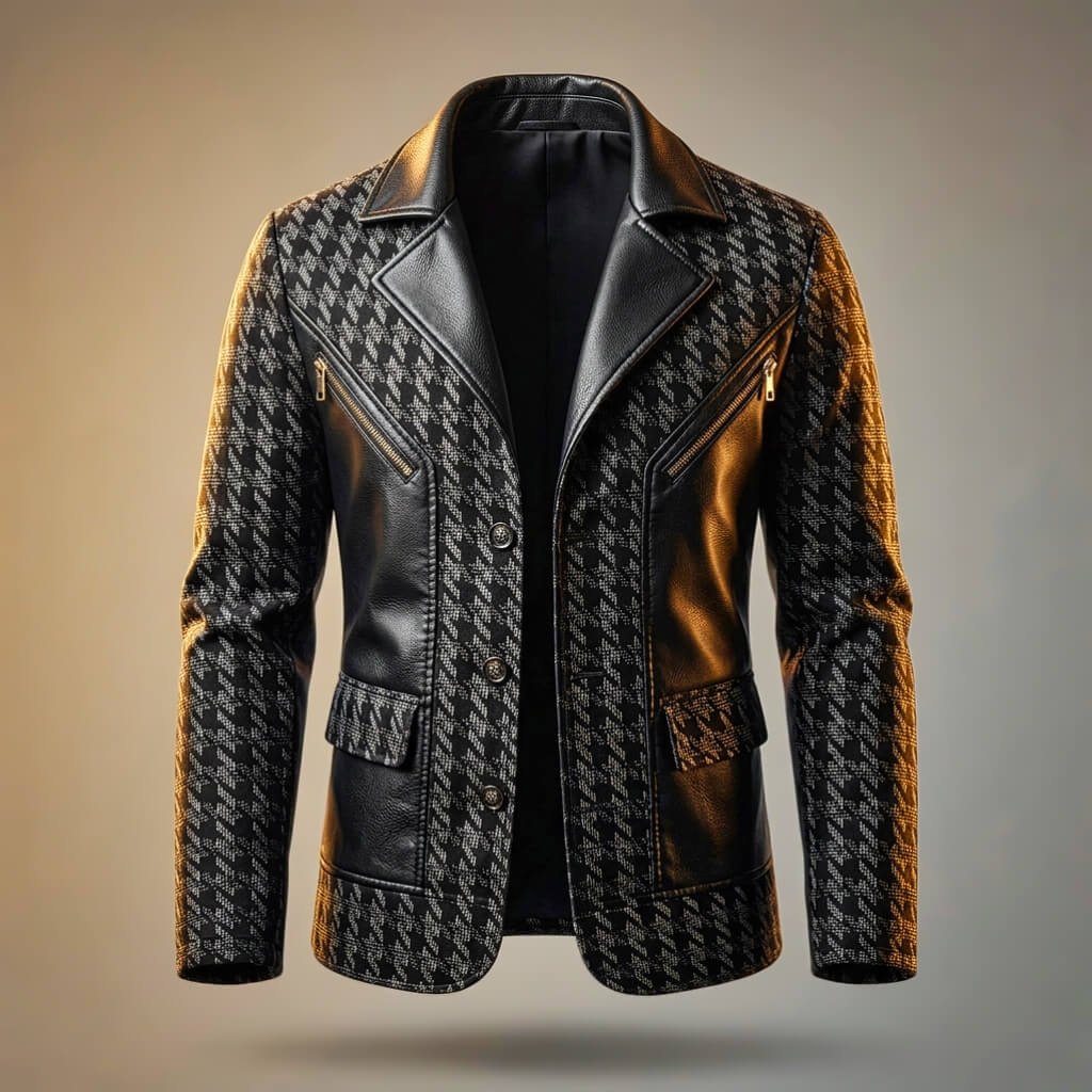 Houndstooth Leather Blazer