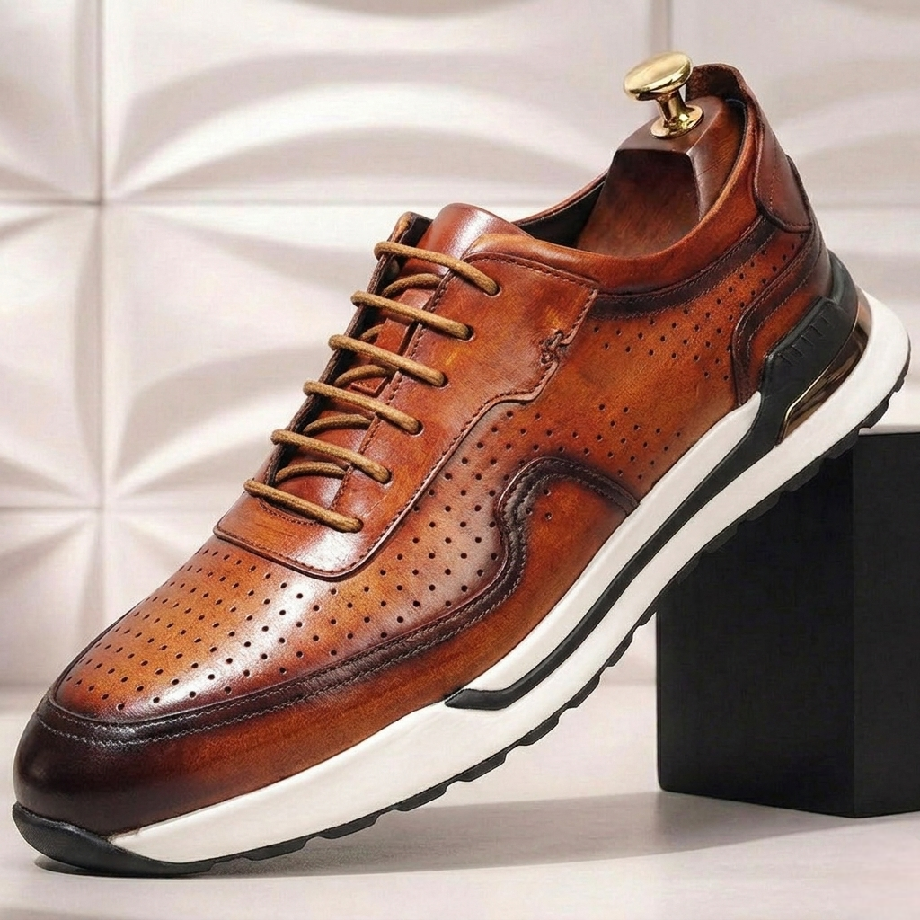 Padded Full-Grain Leather Sneaker