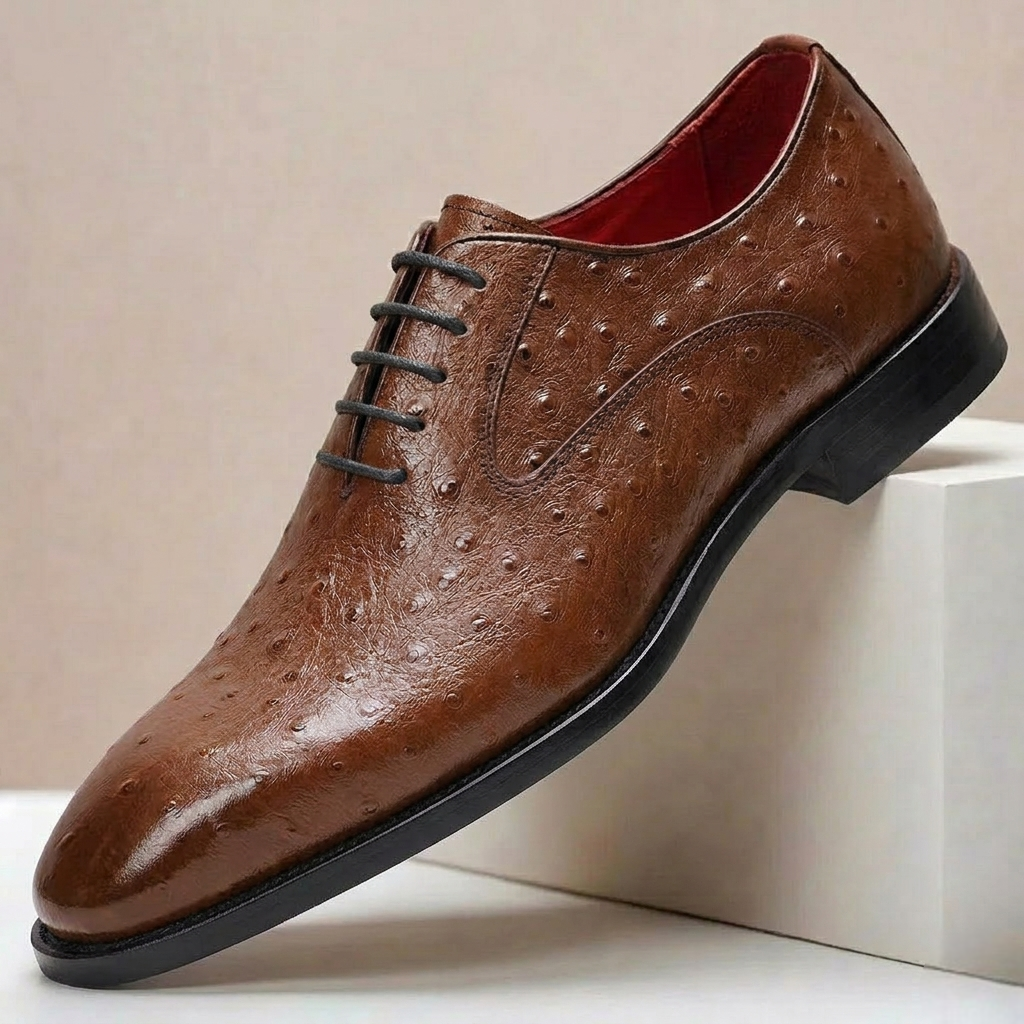 Ostrich-Look Cowhide Dress Shoes