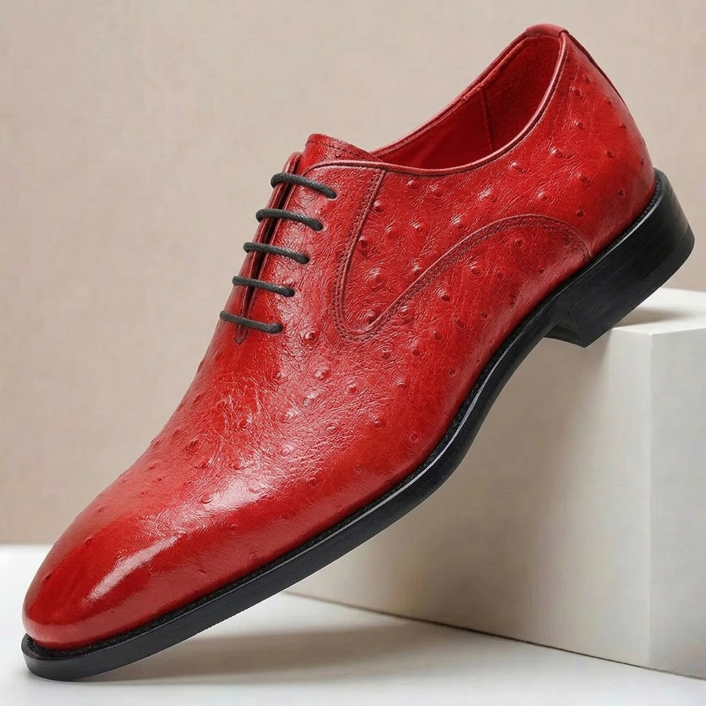 Ostrich-Look Cowhide Dress Shoes