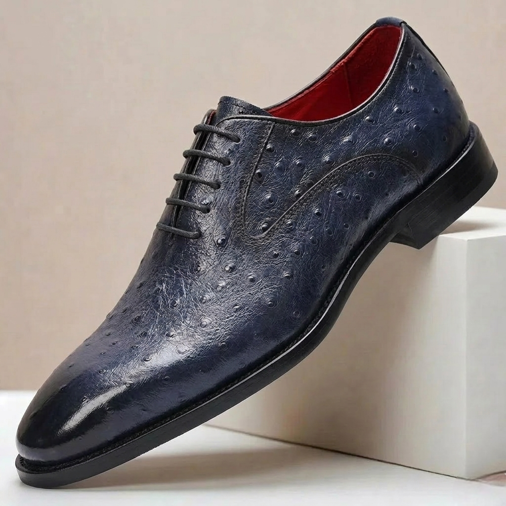 Ostrich-Look Cowhide Dress Shoes