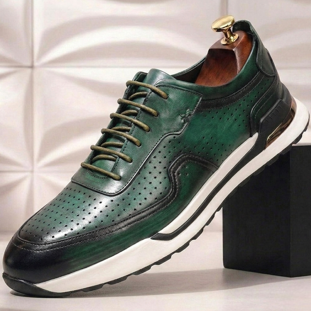 Padded Full-Grain Leather Sneaker