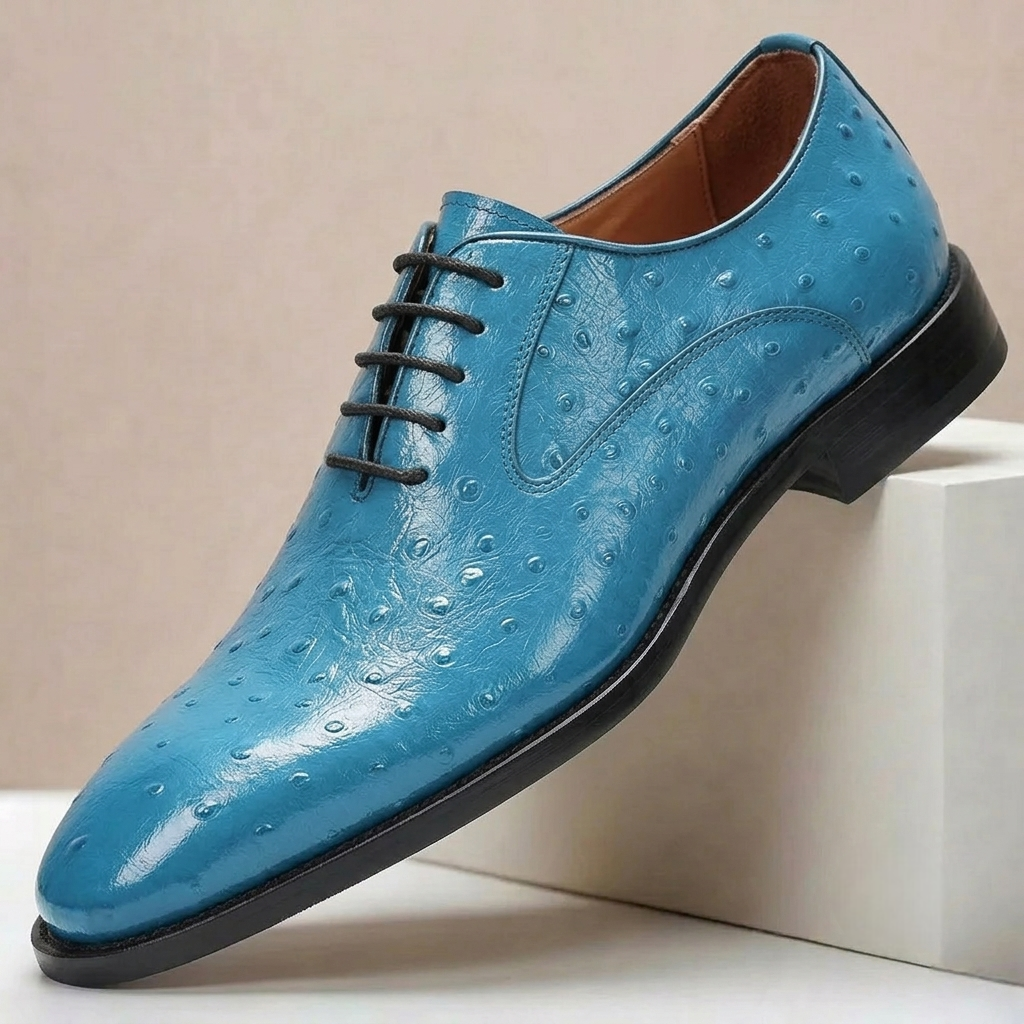 Ostrich-Look Cowhide Dress Shoes