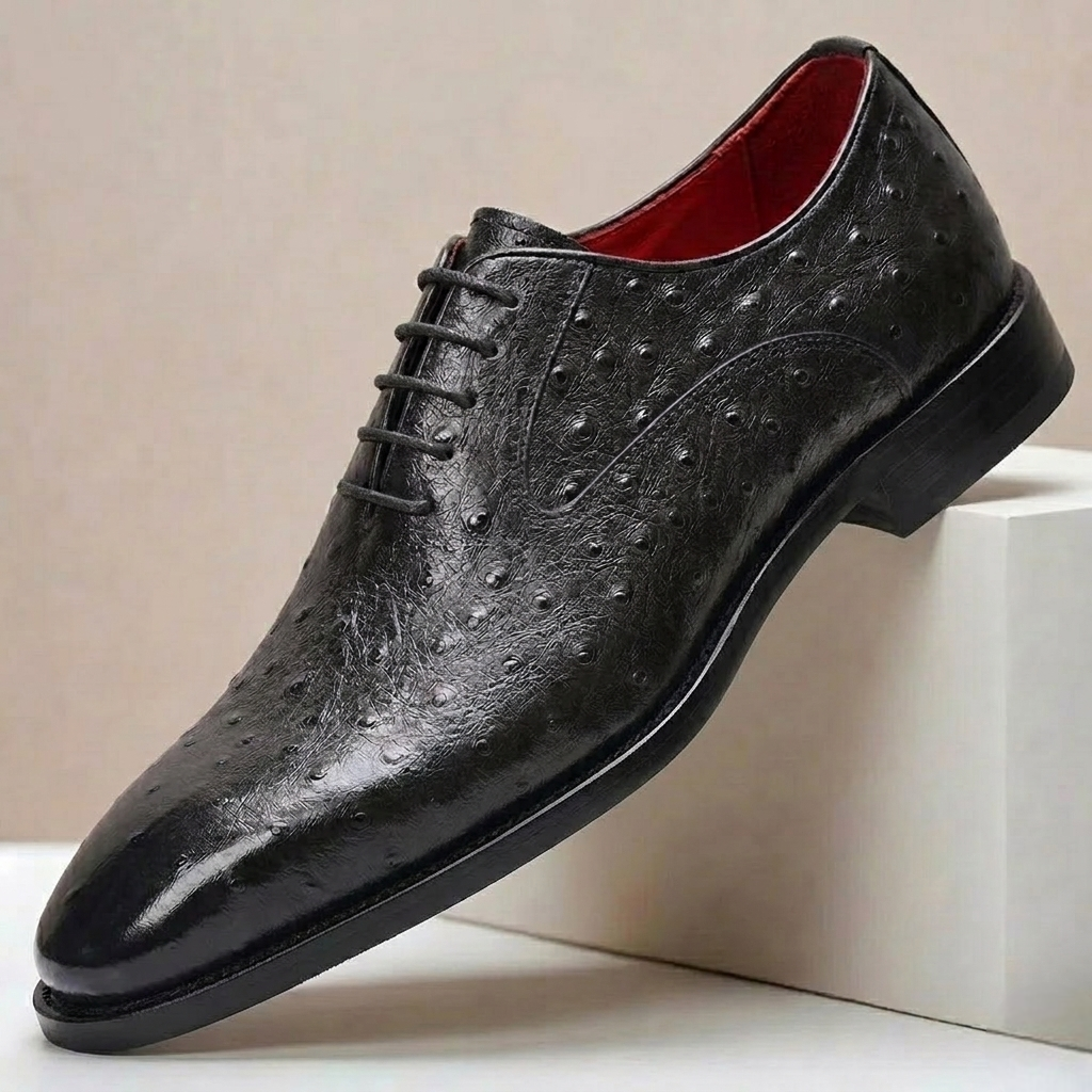 Ostrich-Look Cowhide Dress Shoes