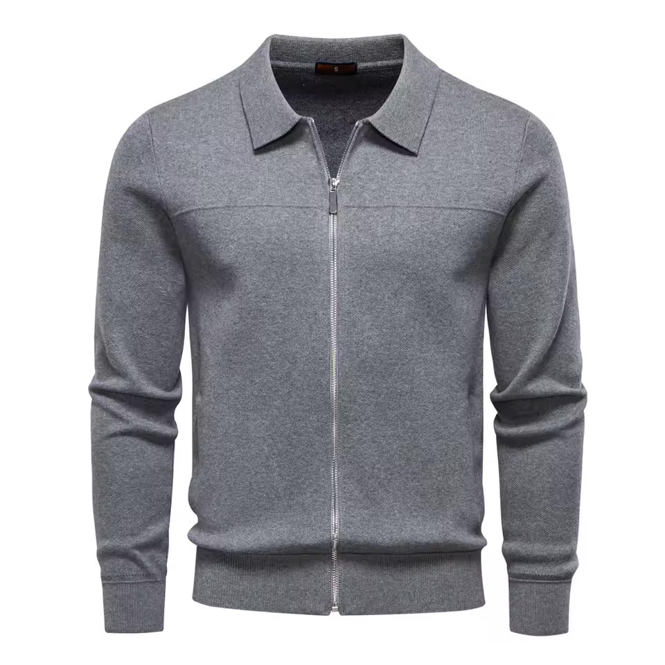 Zip-Up Cotton Knit Cardigan