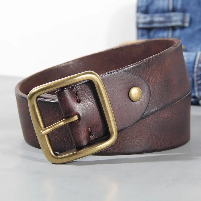 Brass Buckle Leather Belt
