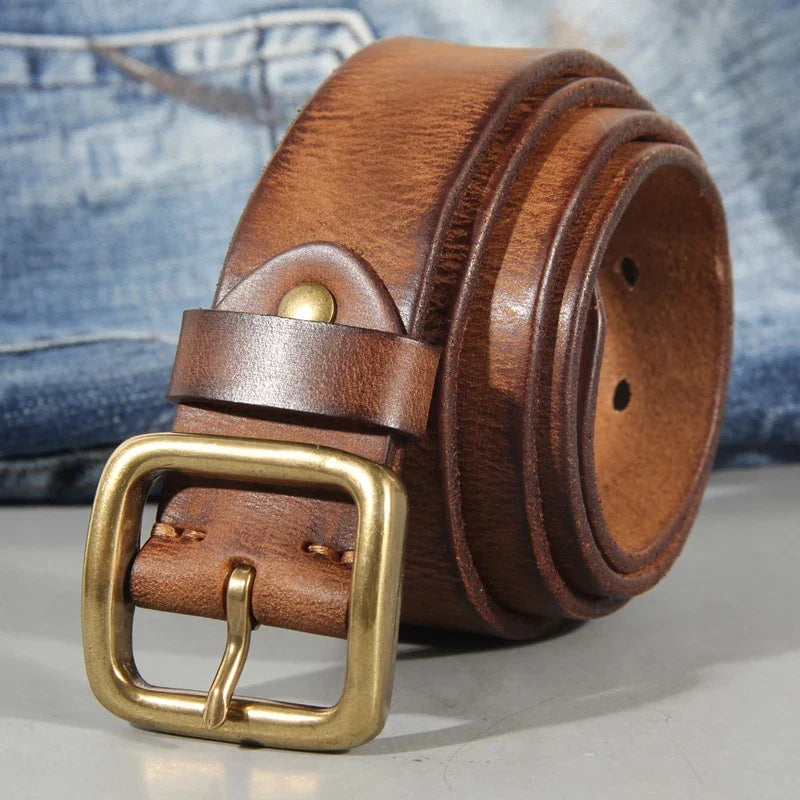 Brass Buckle Leather Belt
