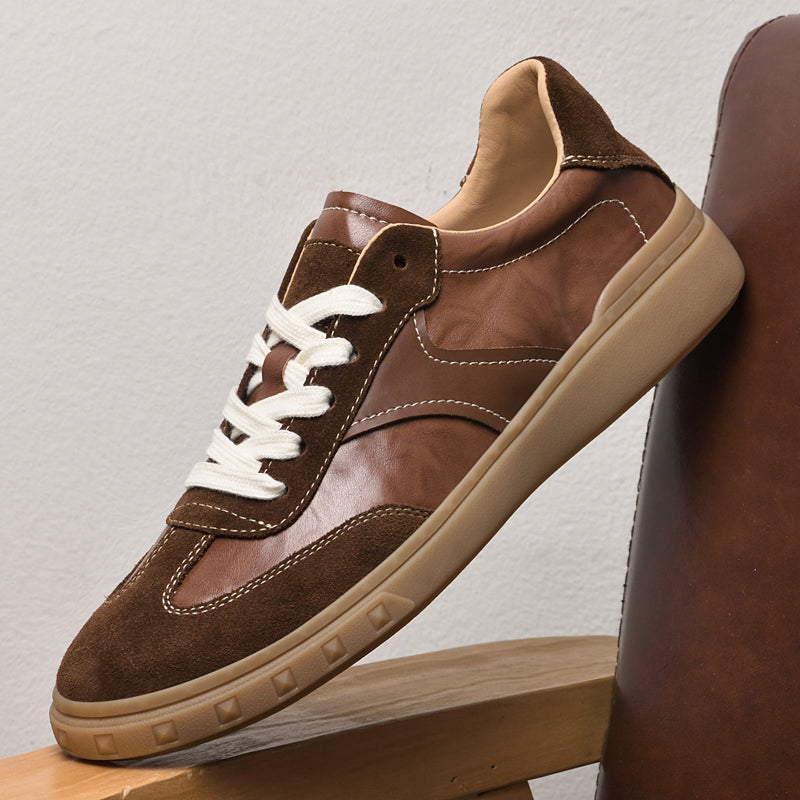 Suede-Accent Genuine Leather Sneakers