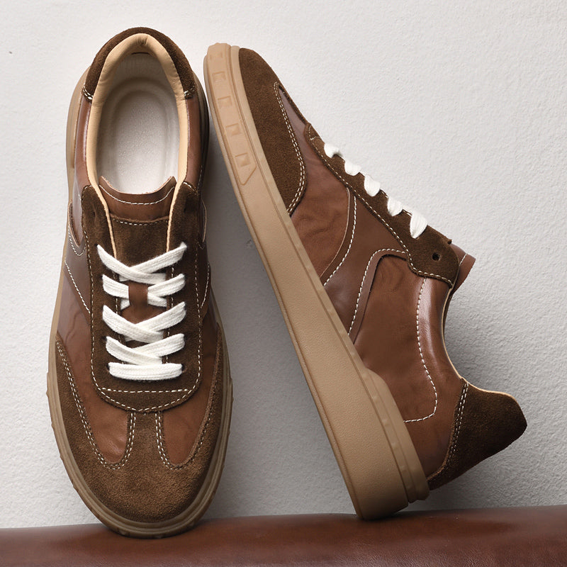 Suede-Accent Genuine Leather Sneakers