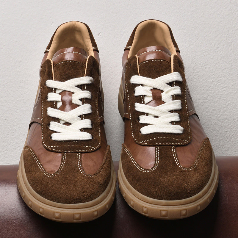 Suede-Accent Genuine Leather Sneakers
