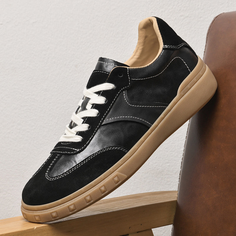 Suede-Accent Genuine Leather Sneakers
