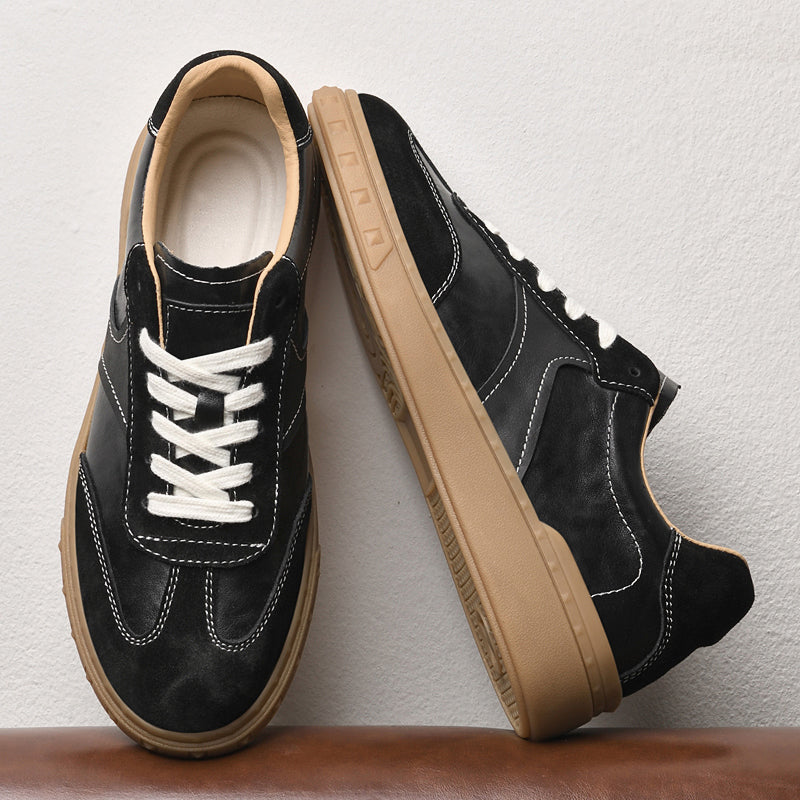 Suede-Accent Genuine Leather Sneakers
