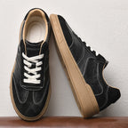 Suede-Accent Genuine Leather Sneakers