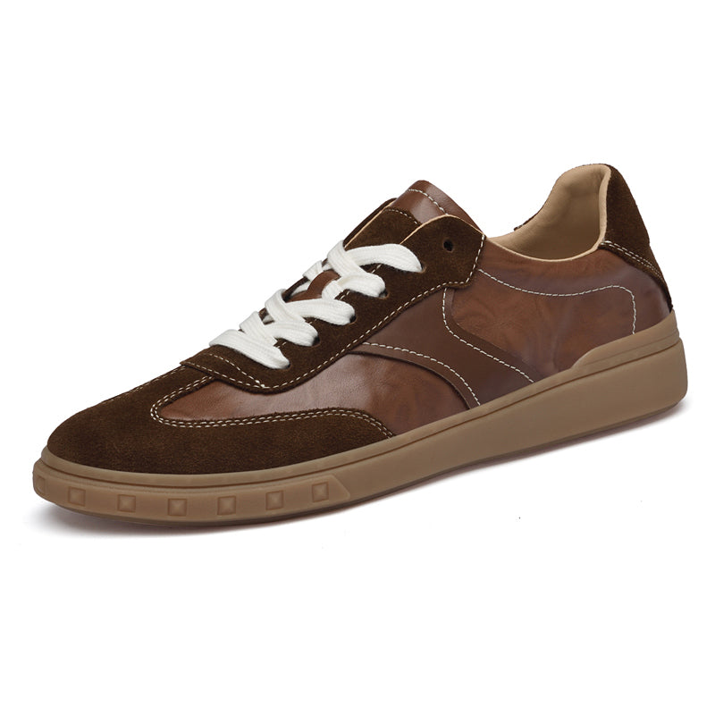 Suede-Accent Genuine Leather Sneakers
