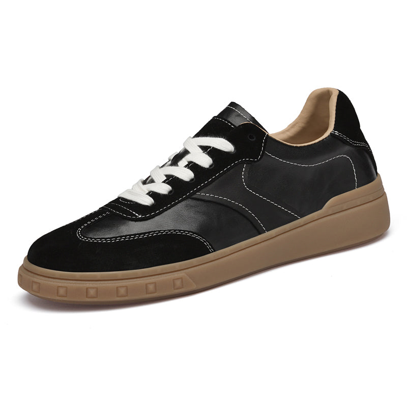 Suede-Accent Genuine Leather Sneakers