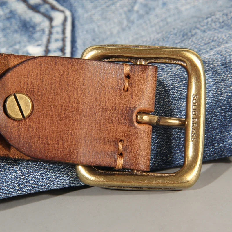 Brass Buckle Leather Belt