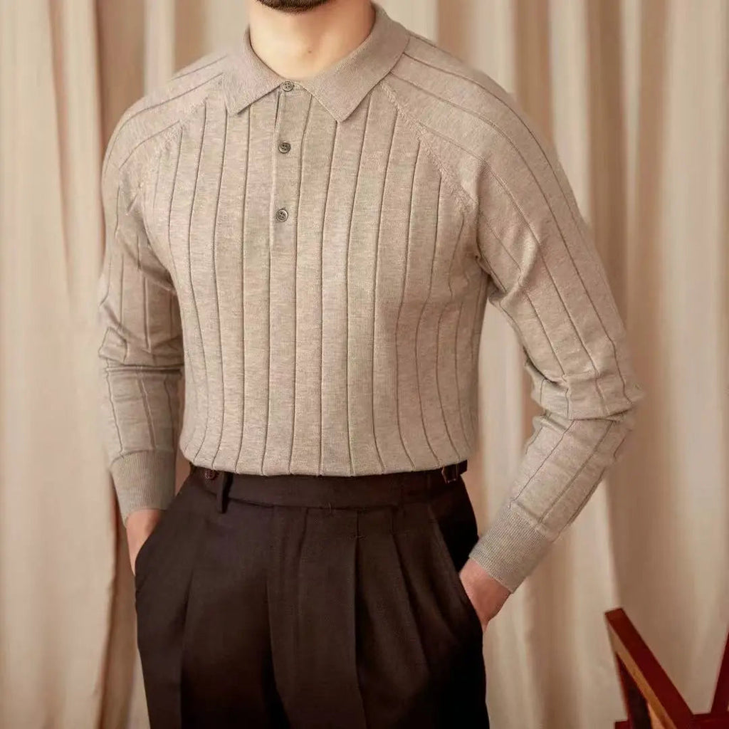 Ribbed Knit Polo Jumper