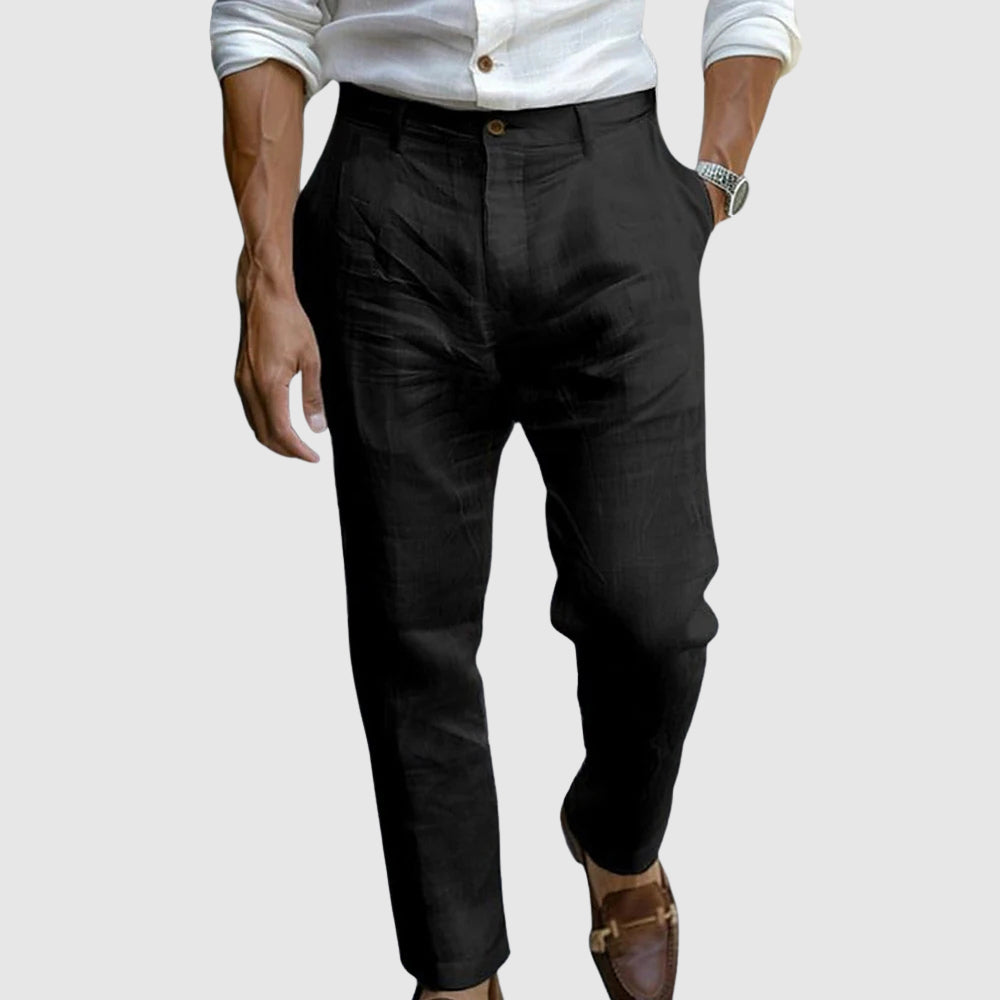 Cotton Linen Blend Tailored Trousers
