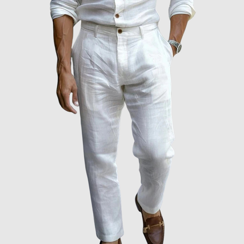 Cotton Linen Blend Tailored Trousers
