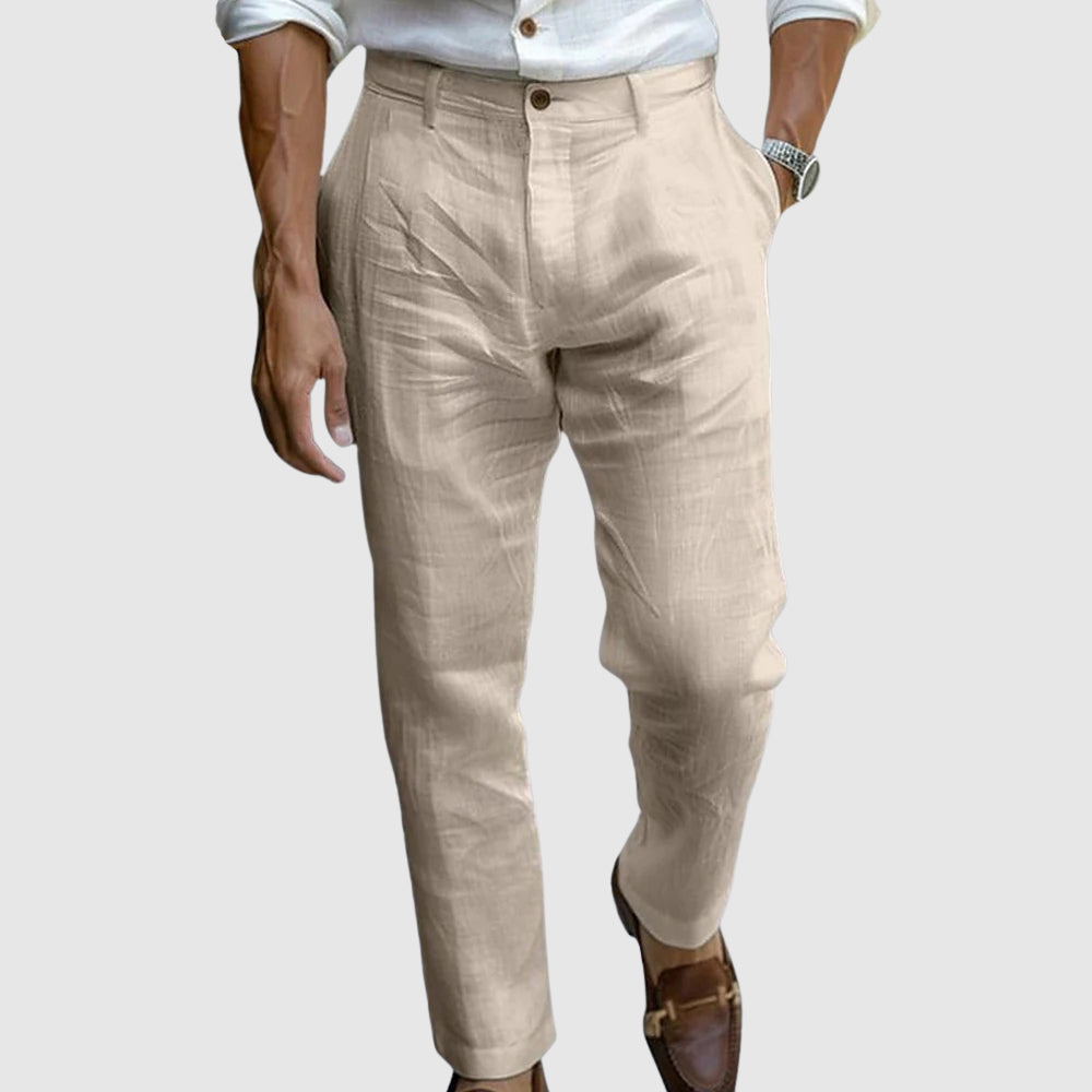 Cotton Linen Blend Tailored Trousers