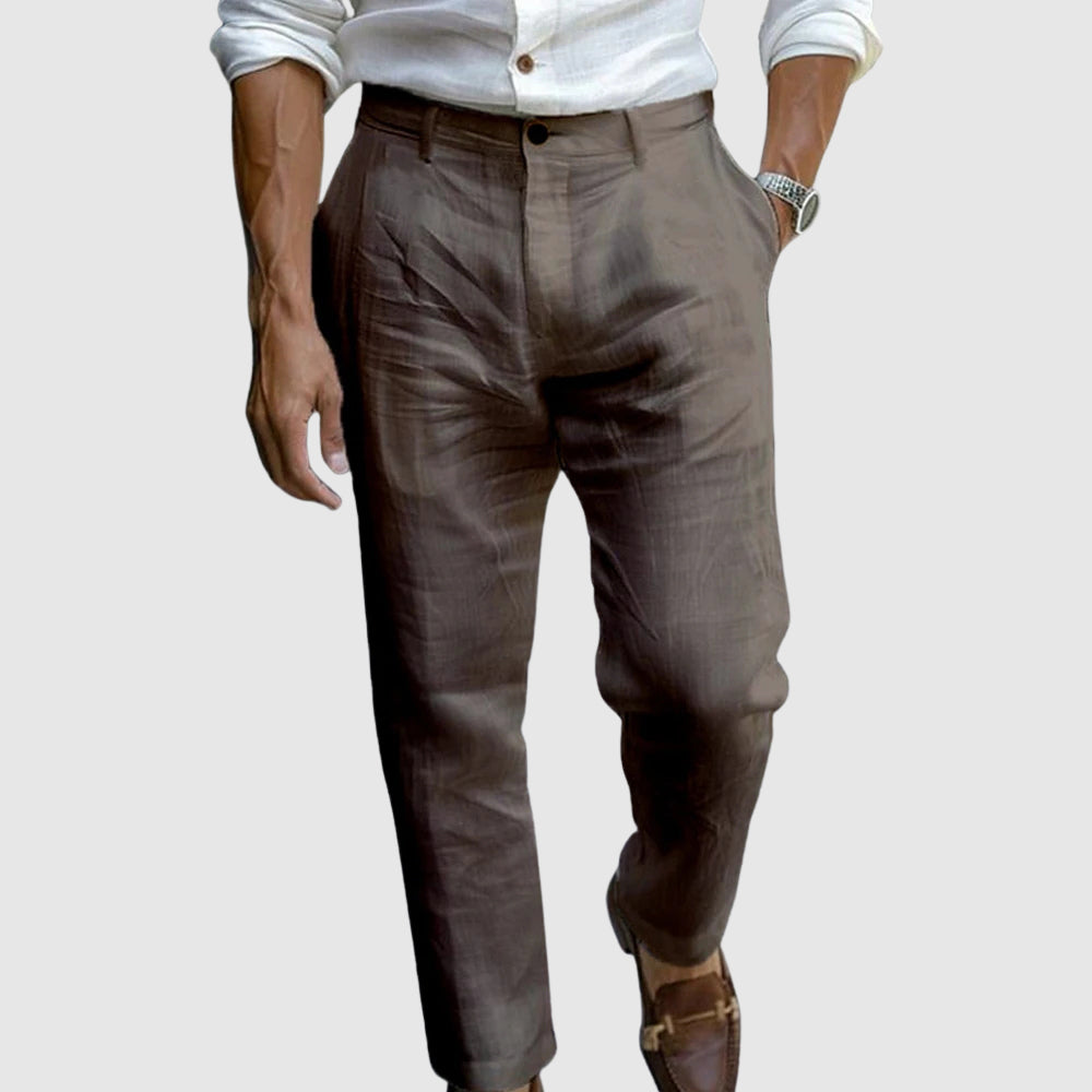 Cotton Linen Blend Tailored Trousers