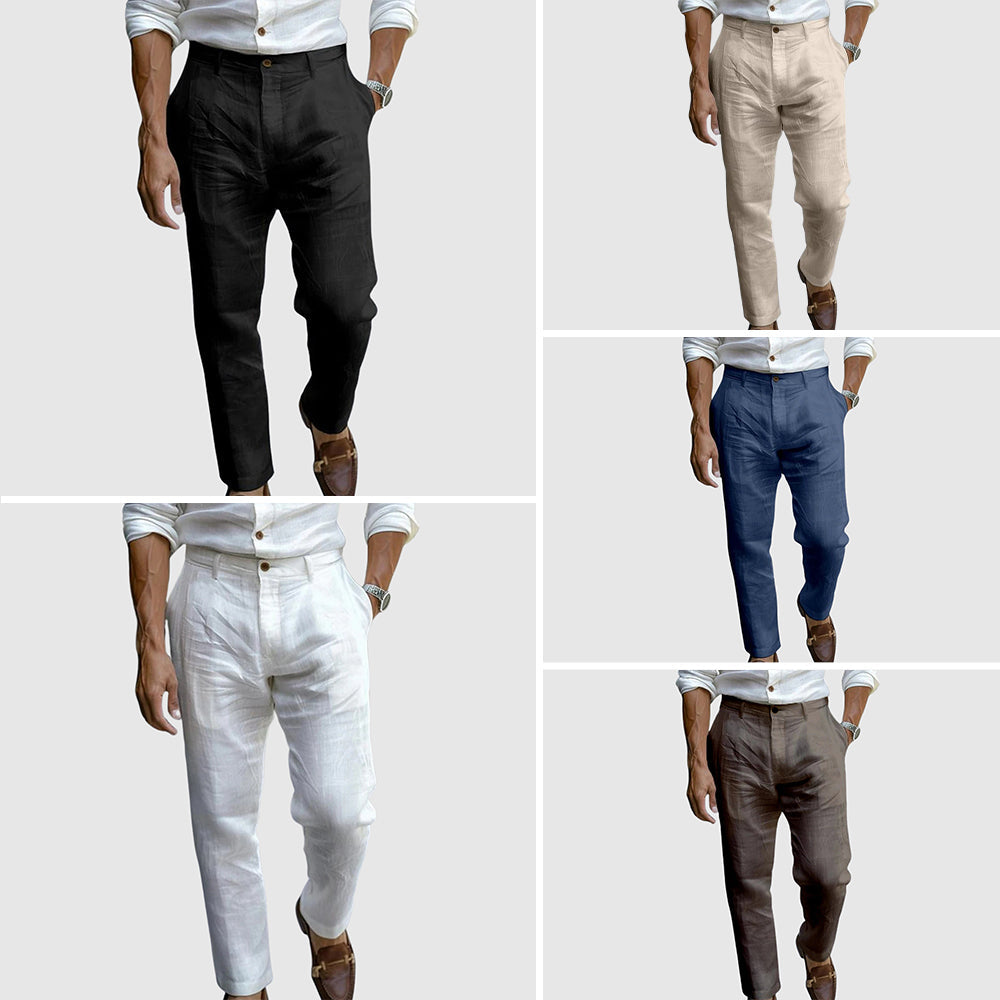 Cotton Linen Blend Tailored Trousers